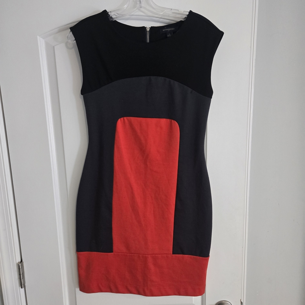 Banana‎ Republic Colorblock Sheath Dress Women's Size 0 Black Red Sleeveless Zip